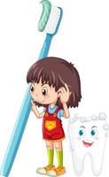 personaje de dibujos animados de linda chica con cepillo de dientes vector