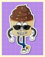 Cute cupcake cartoon character on grid background vector