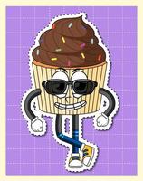 lindo personaje de dibujos animados de cupcake en el fondo de la cuadrícula vector