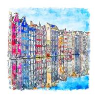 Architecture Amsterdam Netherlands Watercolor sketch hand drawn illustration vector