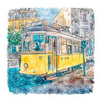 Lisbon Portugal Watercolor sketch hand drawn illustration vector