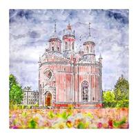 Chesme Church Italy Watercolor sketch hand drawn illustration vector