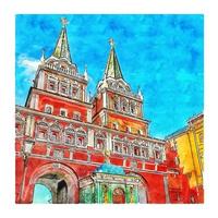 Red Square Moscow Russia Watercolor sketch hand drawn illustration vector