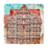 Architecture Germany Watercolor sketch hand drawn illustration vector