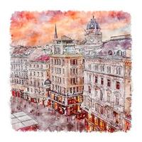 Graben Vienna Austria Watercolor sketch hand drawn illustration vector