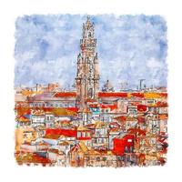 Porto Portugal Watercolor sketch hand drawn illustration vector