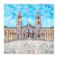 Architecture Portugal Watercolor sketch hand drawn illustration vector