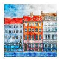 Copenhagen Denmark Watercolor sketch hand drawn illustration vector