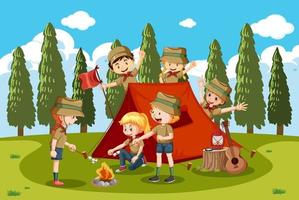 Outdoor camping with scout kids vector