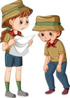 Camping children cartoon character with the map vector