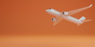 White airplane on orange background, technology concept. 3d rendering photo