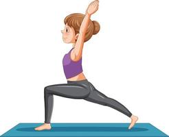 mujer practicando yoga en colchoneta vector