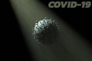 3D rendered Corona virus or Covid-19 with text on white background. photo