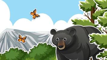 Thumbnail design with black bear in the forest vector