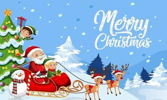 Merry Christmas banner design with Santa Claus on sleigh vector