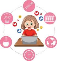 A girl using smartphone for online learning vector