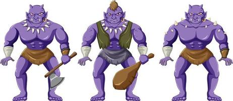 Three orc cartoon characters isolated vector