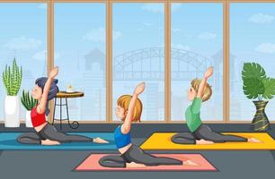 gente practicando yoga ejercicio y meditación vector