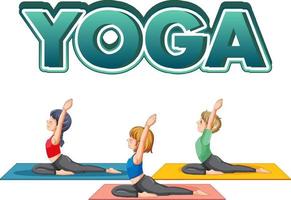 People practicing yoga with text vector