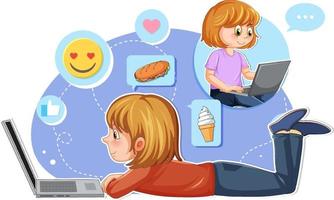 A girl using laptop for online learning vector