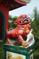 Semarang Indonesia January 21 2022, red lion statue in sam poo kong semarang photo