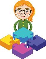 A girl with 3D jigsaw pieces vector