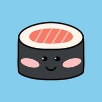 Sushi in kawaii style. Cute Japanese sushi with a smile. Vector illustration. Cartoon style. Logo for a sushi restaurant. Funny Sushi Character.