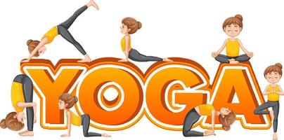 People practicing yoga with text vector