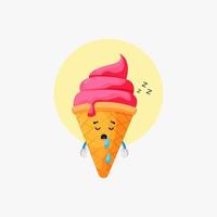 Cute ice cream character sleeping vector