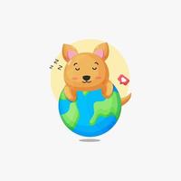 Cute kangaroo character sleeping on the earth vector