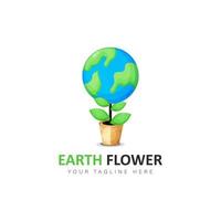 Earth with flower logo design illustration vector