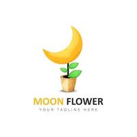 luna con ilustración de diseño de logotipo de flor vector