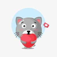 Cute cat hug love heart cartoon icon illustration vector