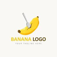 Banana with spoon logo cartoon style icon illustration vector