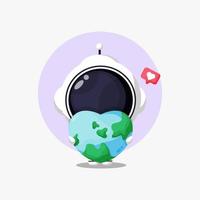 Cute astronaut hugging heart shaped earth vector