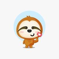 Cute sloth with love sign hand cartoon illustration vector