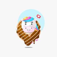 Cute unicorn with doughnut cartoon illustration icon vector