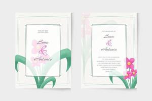 Watercolor simple pink floral wedding invitation template vector