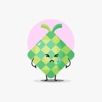 Cute ketupat food character is crying vector