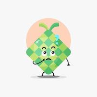 cute ketupat food character is confused vector