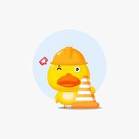 Cute duck working in construction vector