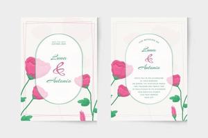 Wedding invitation template with pink rose watercolor vector
