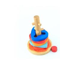colorful wooden toys on a white background photo