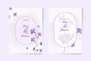Simple wedding invitation template with purple flower watercolor vector