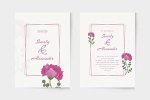 plantilla de invitación de boda moderna con adorno de acuarela floral púrpura vector