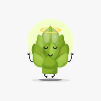 lindo personaje vegetal de alcachofa meditando en pose de yoga vector