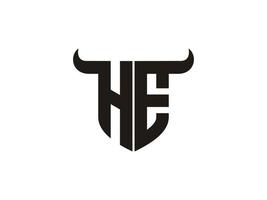 Initial HE Bull Logo Design. vector