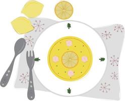 Lemon tart, illustration in a cartoon style. Logo for cafes, restaurants, coffee shops, catering. vector