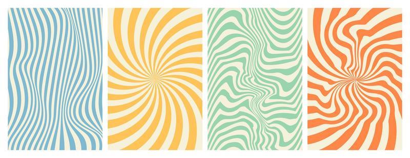 Groovy hippie 70s backgrounds. Waves, swirl, twirl pattern in trendy retro psychedelic style.