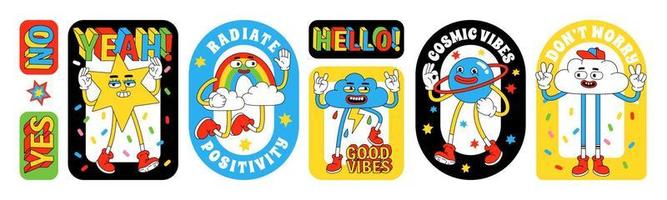 Funny cartoon characters. Sticker pack, posters, prints in trendy retro cartoon style. vector